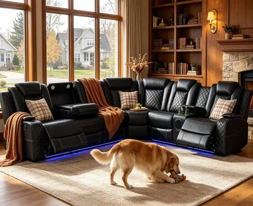 Vista 10 de Juego de sofá seccional reclinable de cuero, sofá seccional con 4 sillones reclinables