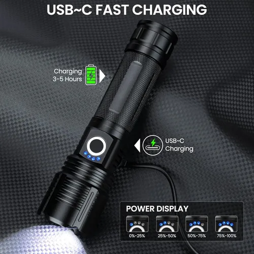 Vista 3 de BEFAMALI Paquete de 4 linternas recargables de alto lúmenes, luz de flash de 99000 lm, linternas LED brillantes ajustables con 5 modos y cable USB