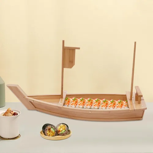 Vista 8 de Bandeja de bambú para servir en barco de sushi de 27.6 pulgadas, plato de sushi para platos de restaurante comerciales, platos de sushi extra