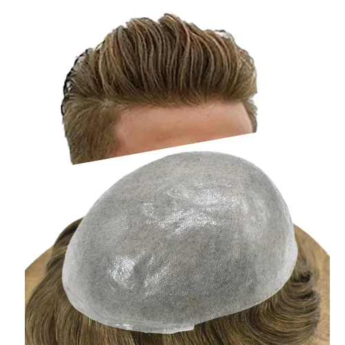 Vista 26 de Pieza de pelo para hombre, sistema de reemplazo de cabello de piel ultra fina para hombres, pieza de pelo de tupé para hombres, cabello humano real