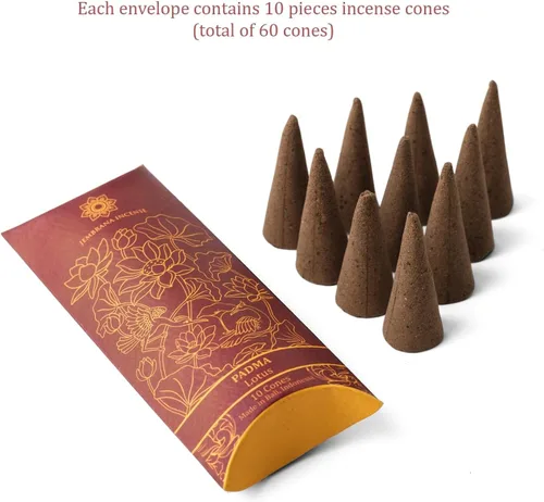 Vista 4 de Jembrana Incense Conos - Mezcla de 6 aromas (60 conos en total) - Loto, Gardenia, sándalo, espíritu curativo, atención plena y diosa floral