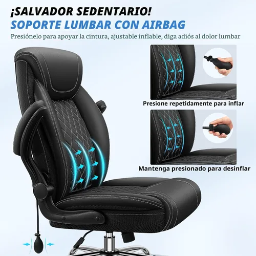 Vista 4 de BestGlory Silla de oficina ejecutiva con soporte lumbar, silla de escritorio ergonómica grande y alta, silla de cuero cómoda con respaldo alto