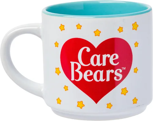 Vista 6 de Silver Buffalo Care Bears - Juego de tazas de cerámica con logotipo de corazón arcoíris, 4 unidades, 10 onzas