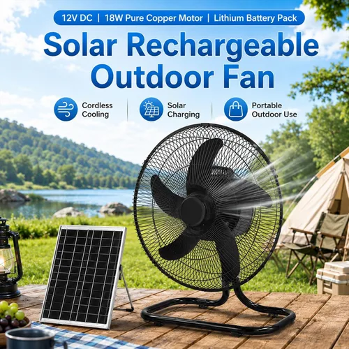 Vista 3 de Portable Solar Fan, Rechargeable Solar Powered Floor Fan with Solar Panel