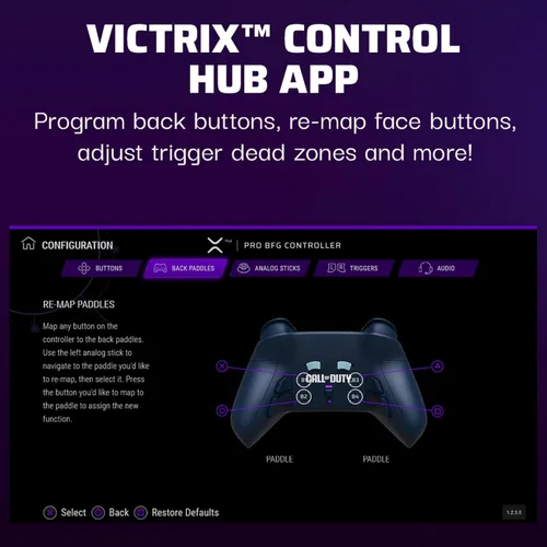 Vista 6 de PDP Victrix Pro BFG Wireless Controller for PS4PS5PC, Call of Duty Midnight Mask Sony 3D Audio, Modular Back ButtonsClutch TriggersJoystick