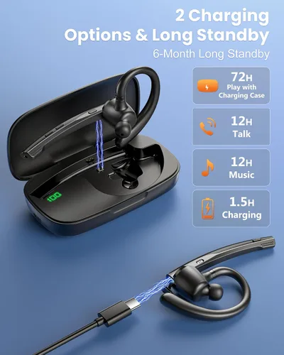Vista 5 de New Bee Auriculares Bluetooth V5.1 72H Hablar Time Dual Mic con botón de silencio para negocios, auricular Bluetooth inalámbrico manos libres
