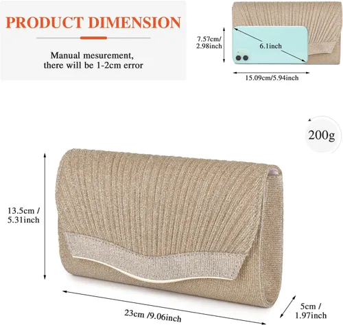 Vista 2 de Pinprin Bolso de mano de noche para mujer, con purpurina, elegante bolso de hombro pequeño para boda, fiesta, baile de graduación, novia