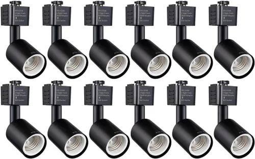 Vista 12 de mirrea Cabezal de iluminación de riel tipo J a E26 Adaptador de base de tornillo mediano Dirección de luz ajustable paquete de 3 (blanco)