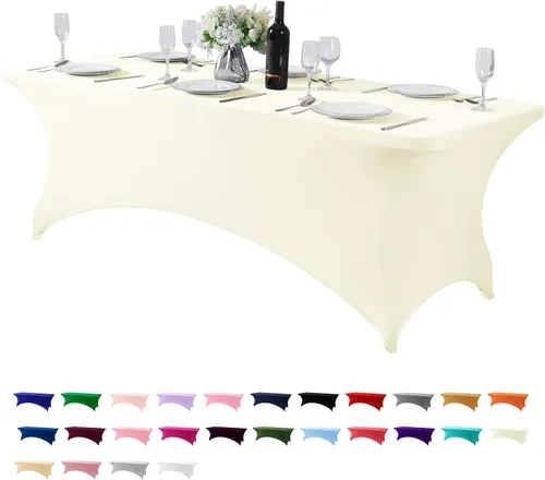 Vista 36 de Mantel de elastano para mesa de 6, 4 o 8 pies, universal, ajustable, para fiestas, banquetes, bodas y eventos, color verde manzana