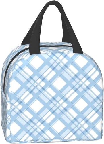 Vista 3 de Nerxy Lonchera a cuadros de búfalo azul, moderna, 8 x 5 x 8.5 pulgadas, suave bolsa de almuerzo para mujeres, niños, adultos, trabajo, escuela