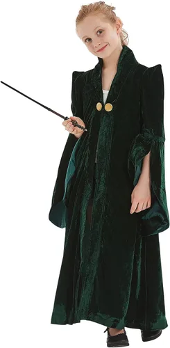 Vista 2 de Disfraz de profesor McGonagall para niños, disfraz de bruja, mago, hechicera, capa, bata de bruja para niñas, traje de Halloween