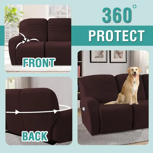 Vista 5 de Juego de fundas elásticas para sofá reclinable de 5 piezas, funda ajustada para sofás reclinables de 3 cojines, tela ultrasuave, lavable a máquina