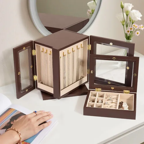 Vista 7 de Kendal Joyero giratorio de 360, joyero de madera para mujer, regalo de graduación, organizador sólido de joyería, regalos del día de la madre