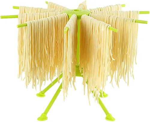 Vista 11 de Ourokhome Escurridor plegable de pasta, plástico plegable casero para espaguetis frescos, colgador de fideos para cocina con 10 brazos, estable