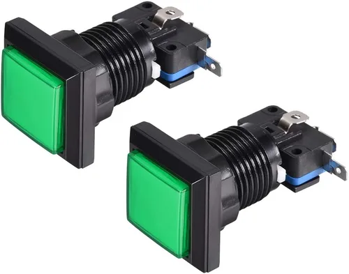 Vista 7 de uxcell Botón pulsador de juego 34x34 cuadrado 12V LED iluminado interruptor de botón con micro interruptor para videojuegos arcade azul 2 unids