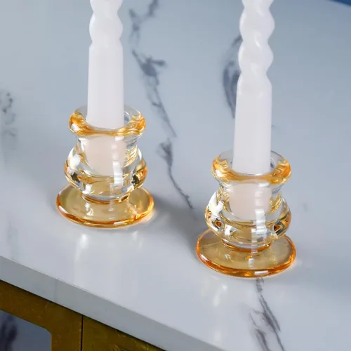Vista 3 de Portavelas de cristal ámbar, juego de 12 portavelas cónicos para bodas, decoración y comedor