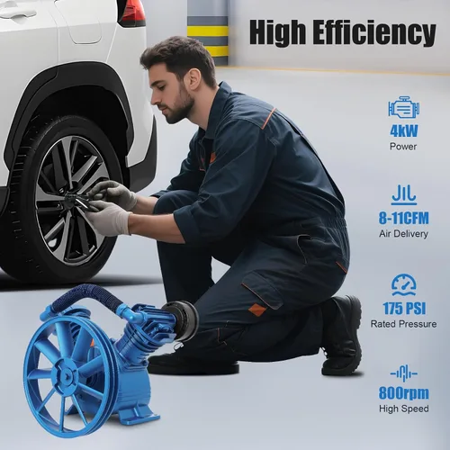 Vista 4 de Cabezal de bomba de compresor de aire de doble cilindro de 175PSI 5.5HP, 21CFM V Tipo Doble Etapa Universal de Bajo Consumo de Energía Motor