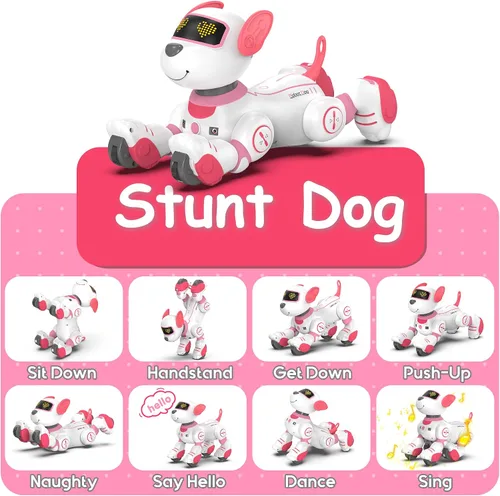 Vista 2 de SONOMO Juguete de Perro Robot con Control Remoto, Juguetes de Cachorro Robótico Interactivos - Robot Perro de Acrobacias Divertido y Programable