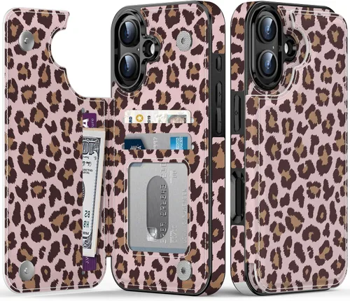 Vista 124 de LETO para iPhone 15 Pro Funda tipo cartera - Tapa tipo folio con patada - Diseños de moda - Tarjetero - Funda protectora para mujeres y niñas - 6.1
