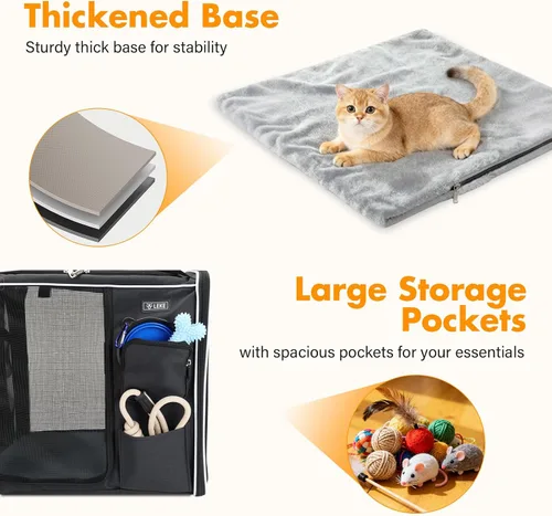 Vista 7 de Lekereise Transportador grande para gatos de lado suave, 28 x 13 x 13 pulgadas, transportador de viaje grande para 2 gatos con cierres de cremallera