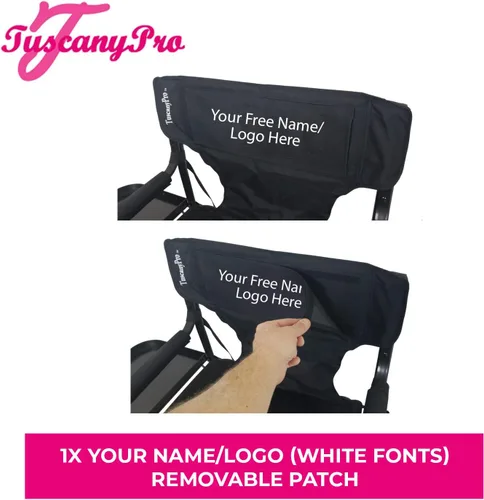 Vista 5 de Silla de directores alta profesional portátil con bandeja lateral, nombre personalizado/logotipo impreso, altura del asiento de 29 pulgadas