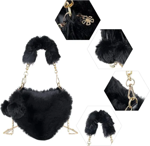 Vista 2 de SUKUTU Faux Fur Purse Women's Heart Shaped Evening Handbags Small Cute Phone Crossbody Bag Clutches for Girls