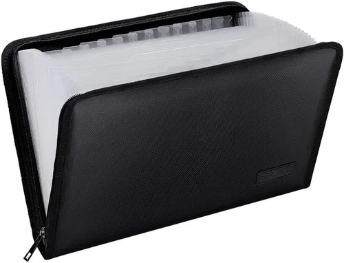 Vista 16 de Carpeta de archivos expansible, organizador de documentos importante, bolsa de documentos ignífuga e impermeable con tamaño A4, 3 bolsillos, cierre