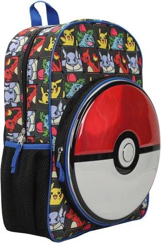Vista 3 de Pokemon Evolutions - Mochila con panel frontal moldeado de pokeball de 16 pulgadas para niños, Multi colorido
