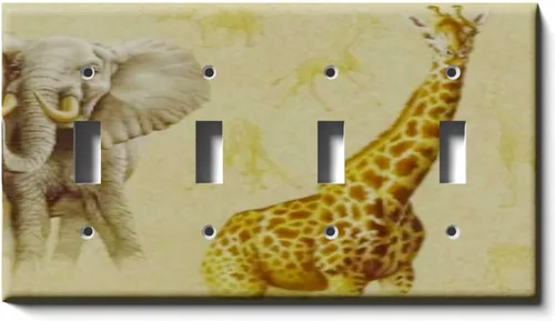 Vista 10 de Placa decorativa de salida - Jirafa y elefante en faros - Receptáculo doble dúplex