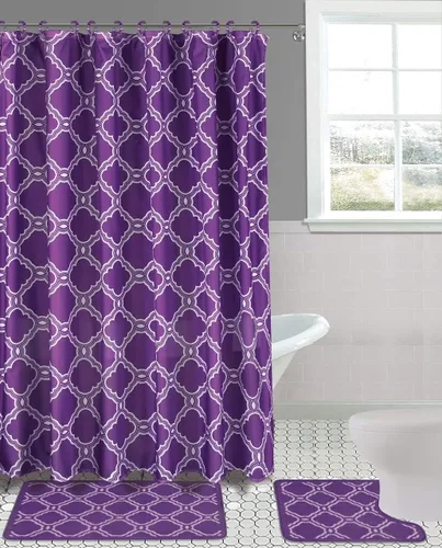 Vista 11 de Juego de 15 tapetes de baño para baño, cortina de ducha, diseño estampado de mariposa o peine de miel (color negro mariposa)