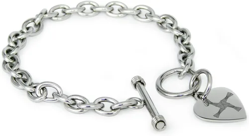 Vista 4 de Pulsera y Collar con Dijes de Símbolos de Corazón de Acero Inoxidable Solo pulsera de plata