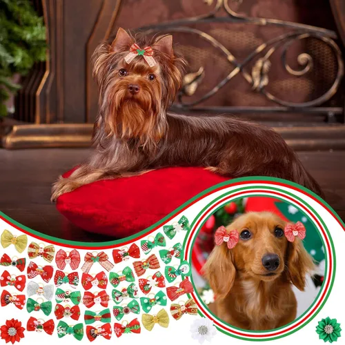 Vista 5 de Kacctyen 150 lazos para perros del día de San Patricio con bandas de goma, lazo para el pelo de perro Yorkie con flores del día de San Patricio