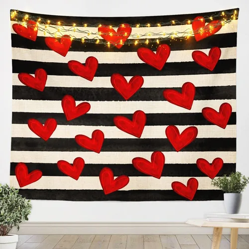 Vista 9 de Tapiz femenino de flores de rosas rojas, tapiz de pared para el día de San Valentín, decoración de habitación de niñas y mujeres, diseño de retazos