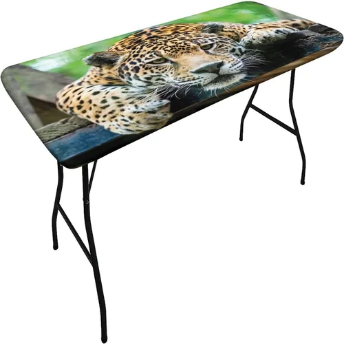 Vista 3 de Mantel ajustable elástico decorativo de selva, 24 x 48 pulgadas, funda rectangular para mesa plegable de 4 pies, protector de mesa ajustable