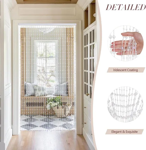 Vista 7 de ANMINY 30 hebras de cortinas con cuentas para puertas, cortinas de cuentas de cristal iridiscente de alta densidad para colgar en la puerta