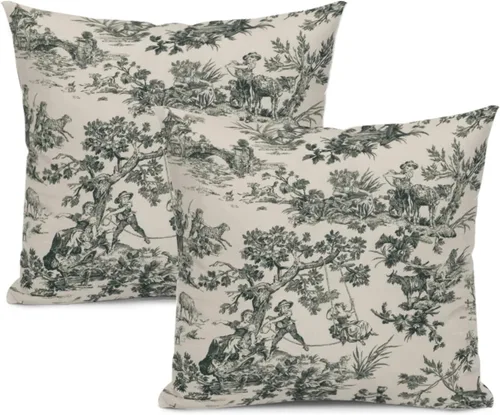 Vista 11 de Blue Toile - Juego de 2 fundas de almohada estilo rústico francés, fundas de almohada vintage de 18 x 18 pulgadas, para sofá, sala de estar