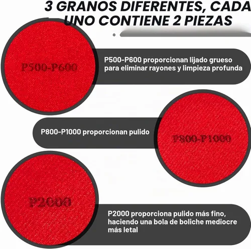 Vista 3 de Maitys Kit de limpieza de bolas de boliche, kit de limpieza de bolas de bolos, 6 piezas (rojo, 500, 1000, grano 2000)