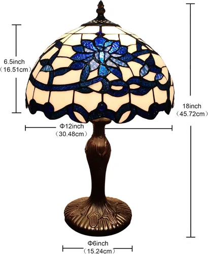 Vista 3 de Gracie - Lámpara de mesa estilo Tiffany (12.0 in), color azul/blanco, diseño de flores