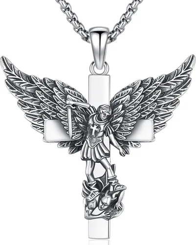 Vista 29 de Aniu 925 Sterling Silver Saint Medal Necklace Religious Amulet Jewelry Gift Concha de abulón - Redondo - Collar de San Cristóbal - H