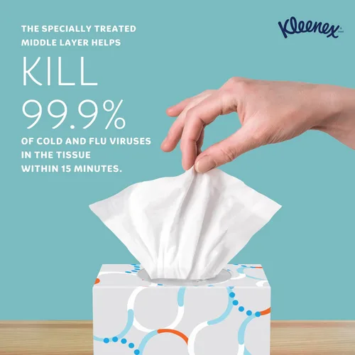 Vista 4 de Kleenex Pañuelo facial antiviral profesional, a granel (21286), 3 capas, blanco, formato vertical en caja, diseñado para negocios