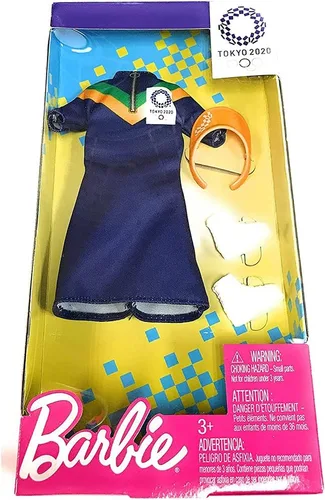 Vista 5 de Barbie Ropa: Traje inspirado en los Juegos Olímpicos Tokio 2020 muñeca, vestido con visera y zapatillas de deporte, regalo para niños de 3 a 8 años