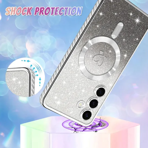 Vista 389 de Bonoma - Funda compatible con Samsung Galaxy S21 Plus, diseño de corazón con purpurina, color rosa Support for MagSafe, Plating Magnetic Case TPU