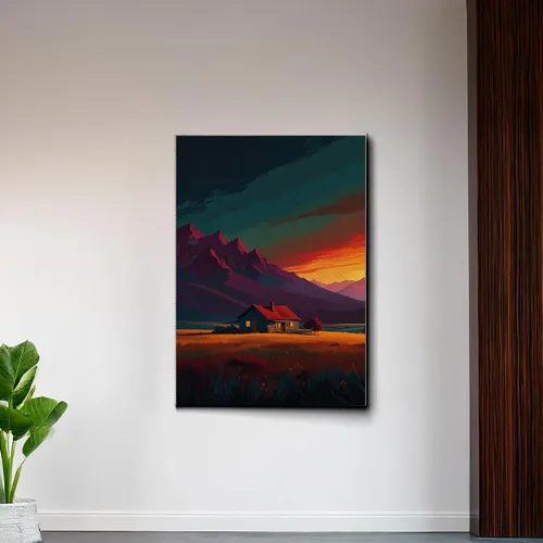 Vista 6 de Canvas Print Farmhouse On The Prairie Rustic Farmhouse Wall Art Framed Canvas Print Synthwave Rustic Mashup Art Watercolor print Decor Canvas, Wall