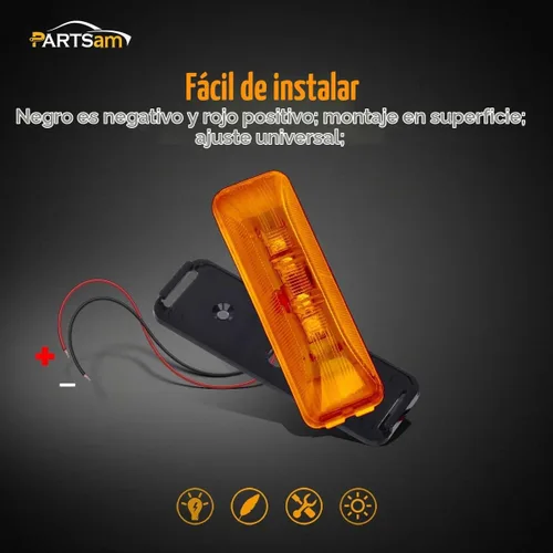 Vista 4 de Partsam 4 piezas de luz de señal lateral de línea delgada ámbar/roja de 4 LED para camión con remolque, RV, camper, sellada a prueba de agua, DC12V