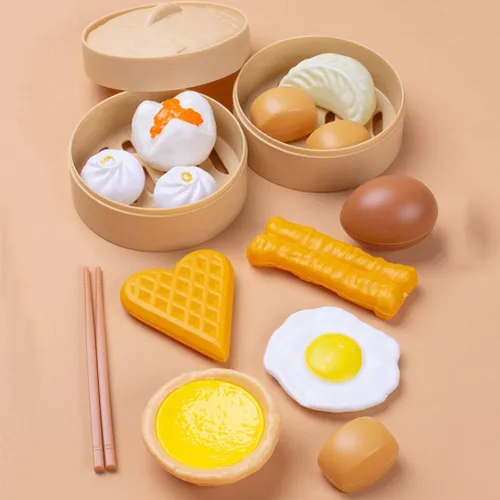 Vista 4 de NUOBESTY Juego de comida china para el desayuno, 58 piezas, juguetes de cocina con Dim Sum para cocinar alimentos para niños, juego de rol