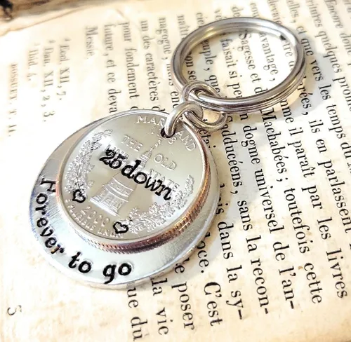 Vista 4 de 25 Down and Forever To Go, 25th Anniversary Year Penny Key Chain, 25th Wedding Anniversary, Personalized Options