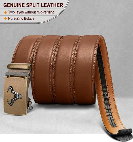 Vista 3 de BULLIANT Cinturón de los hombres, correa del trinquete de la marca de cuero genuino para el vestido de los hombres del regalo, tamaño modificado