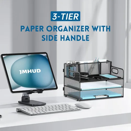 Vista 7 de Organizador de escritorio de 3 niveles con soporte para bolígrafo, bandejas Negro