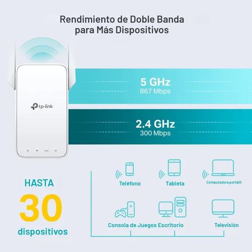 Vista 2 de TP-Link Extensor WiFi AC1200, Mejor Elección de Presupuesto 2023 de Engadget, Amplificador de Señal de 1.2Gbps para el Hogar, Doble Banda