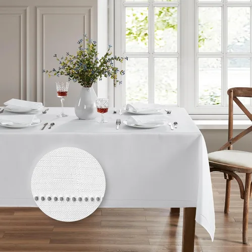 Vista 15 de Elrene Home Fashions Alison - Mantel de tela con diseño de bordado de ojo de buey y borde resistente a las arrugas, 132 x 70 cm, Rectangular
